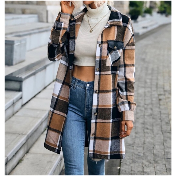 Cozy Plaid Print Button up Oversized Jacket Shacket - Picture 4 of 6